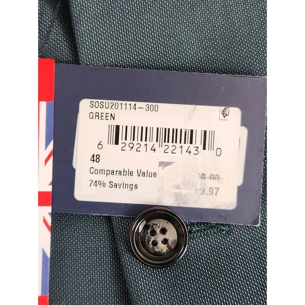 New Soul of London Green Suit Jacket Blazer Sport Coat 48 48R 44 Chest NWT